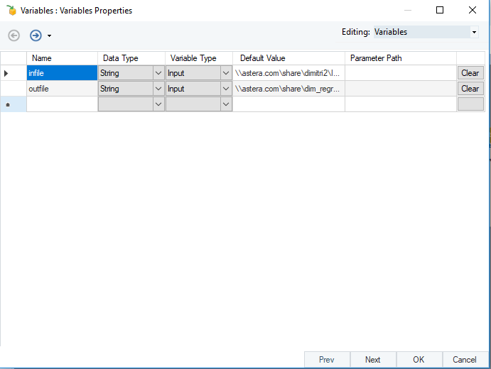 variable values input