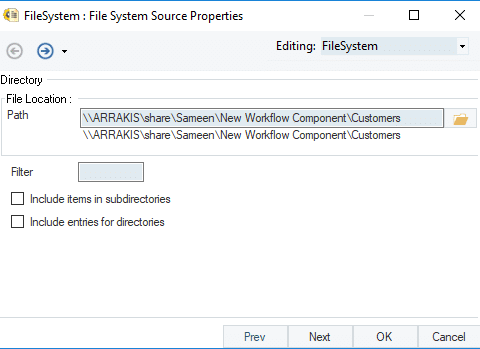 Objeto de acción del sistema de archivos