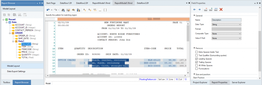 ReportMiner Changing the Field Properties in the ‘Description’ field