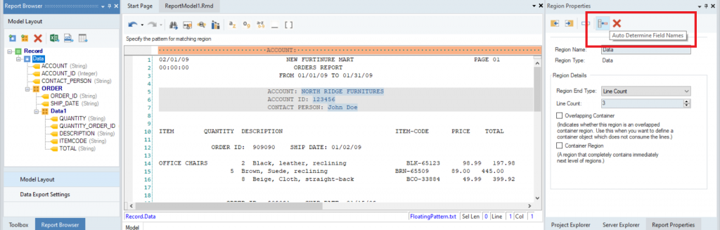 Abbildung 4: Die Option Feldname automatisch bestimmen in Astera ReportMiner