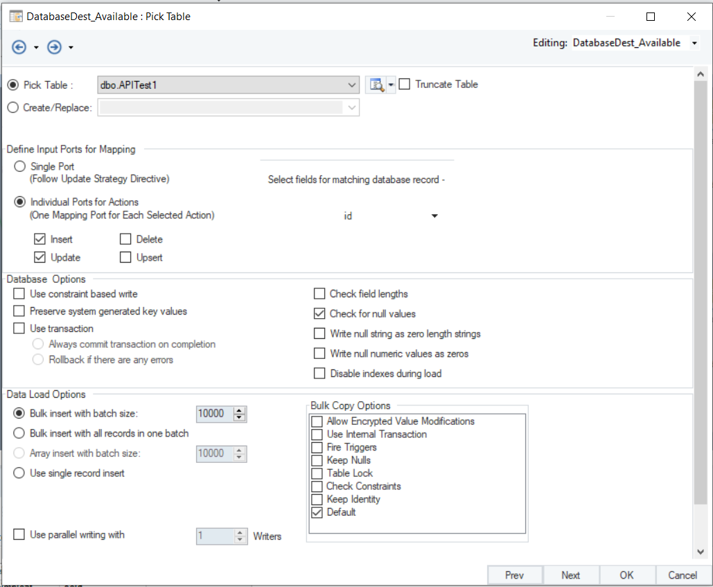 Database Properties Screen