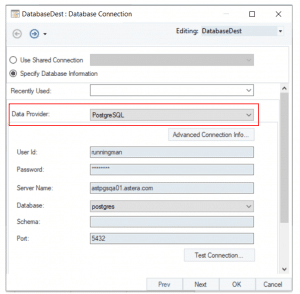 Configuring the Postgres destination table