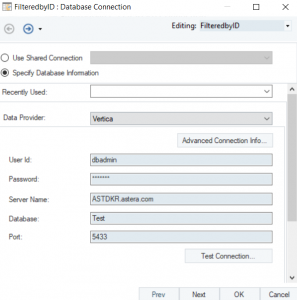 Configurando a tabela de destino Vertica