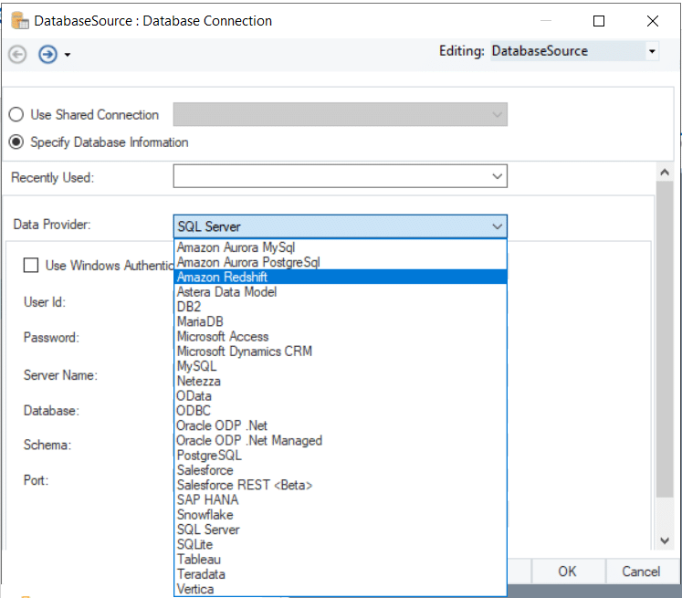 Conector de base de datos Redshift