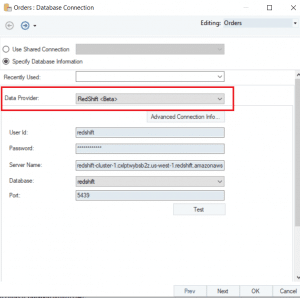 redshift astera database object source centerprise provider selecting configure data