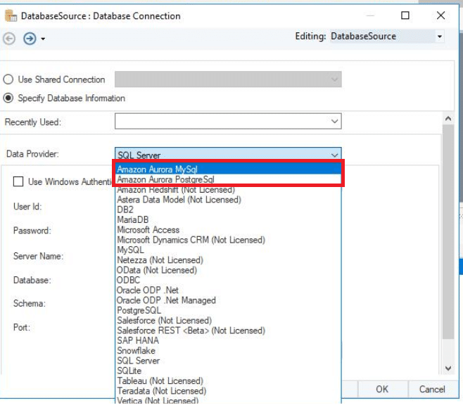 قاعدة بيانات AWS الشفق