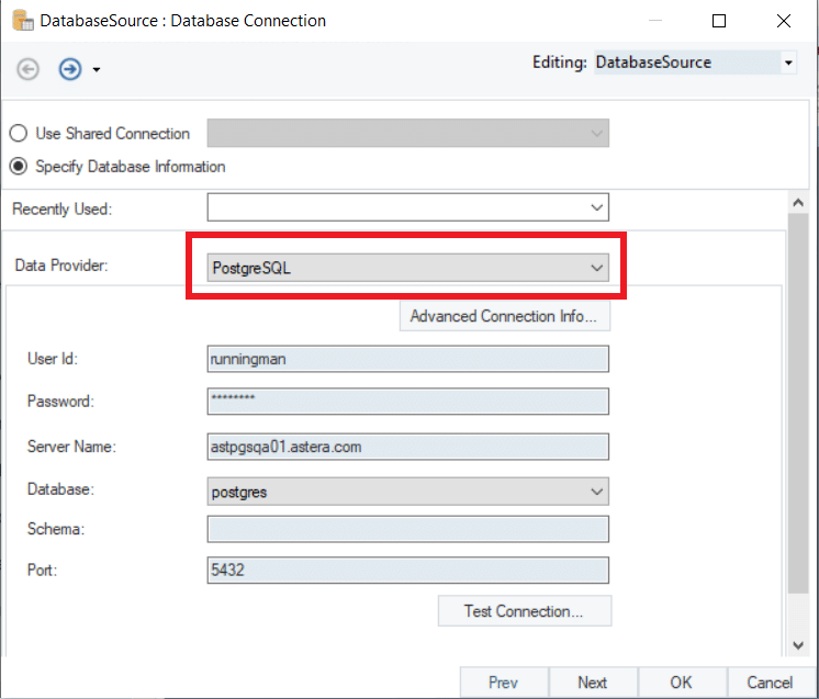 Figure 4: Selecting PostgreSQL as the server repository