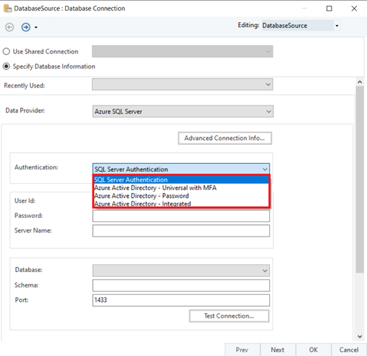 Azure SQL Database Authentication methods