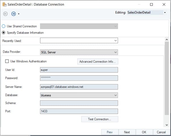 Configuring an Azure SQL database source