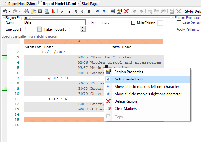 data extraction template reportminer 