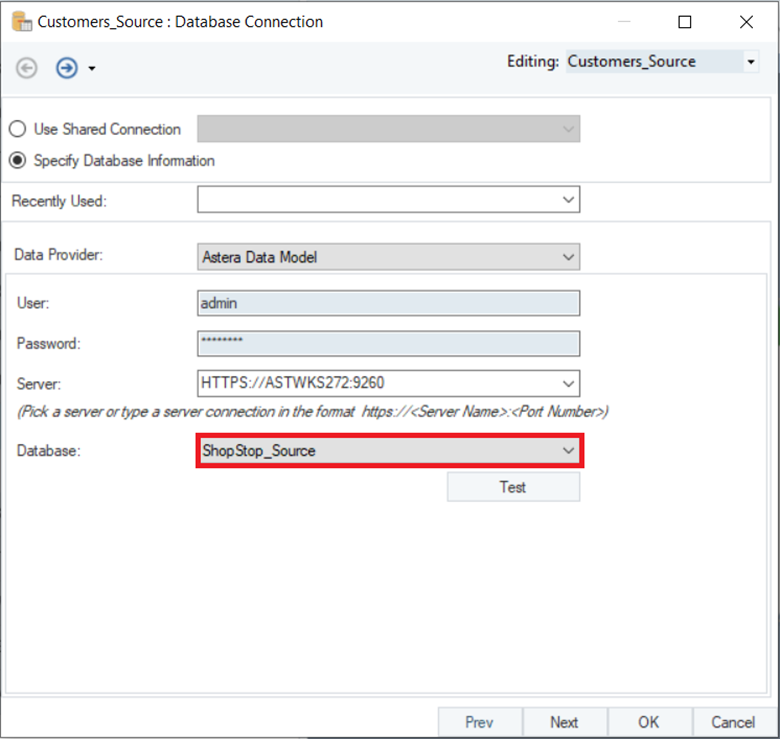 établir une connexion à la base de données dans ADWB