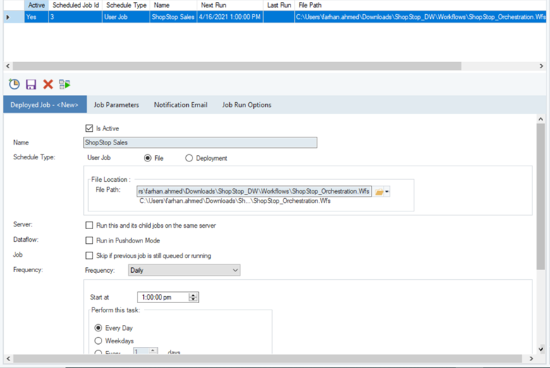 Job scheduler in ADWB 2