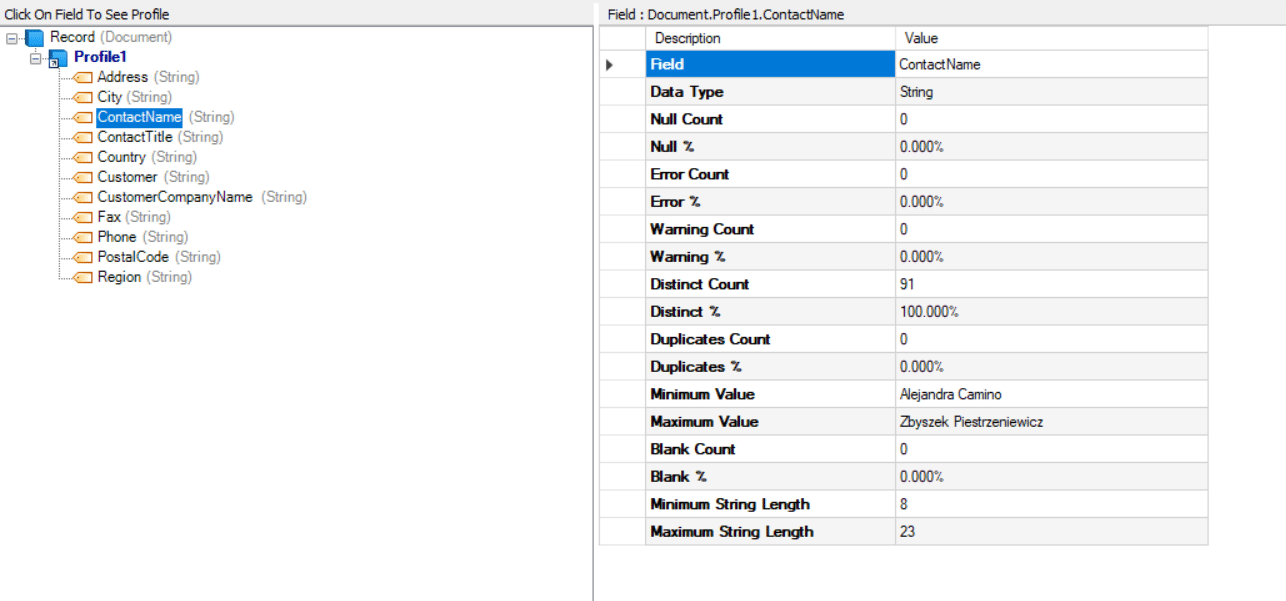 Data profiling in Astera.