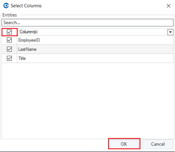 Selecting columns for enabling CDC in Astera.