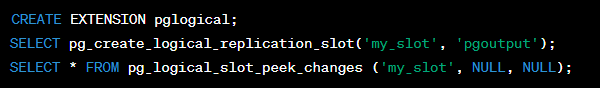 SQL statement for use in CDC using the Write-Ahead Log.