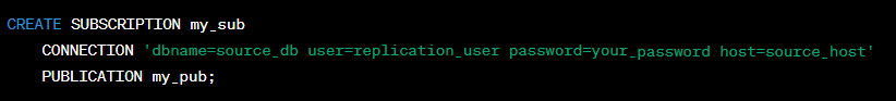 Code for creating a subscription in Postgres Logical Replication