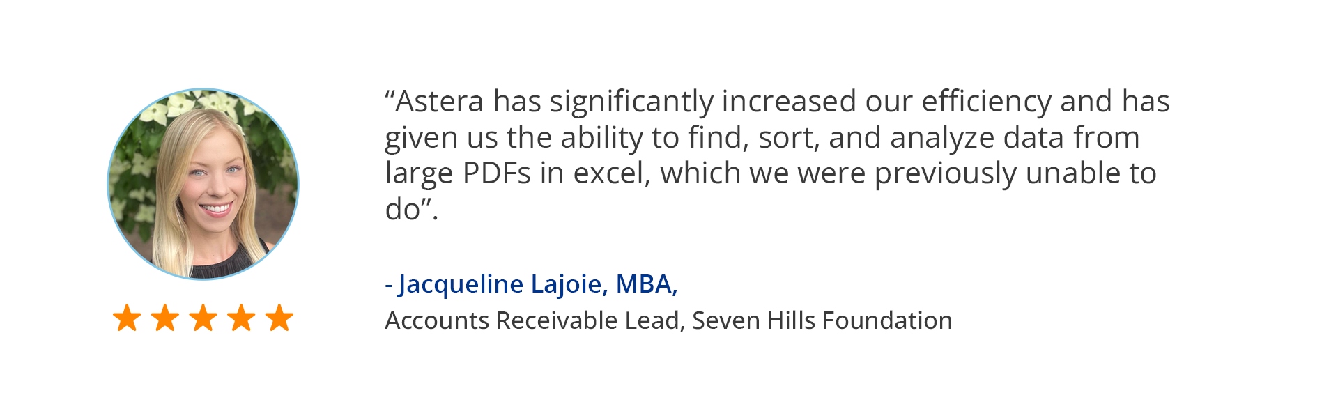 Client testimonial for Astera's data extraction solutions.