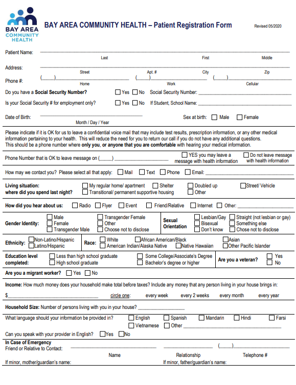 A patient registration form.