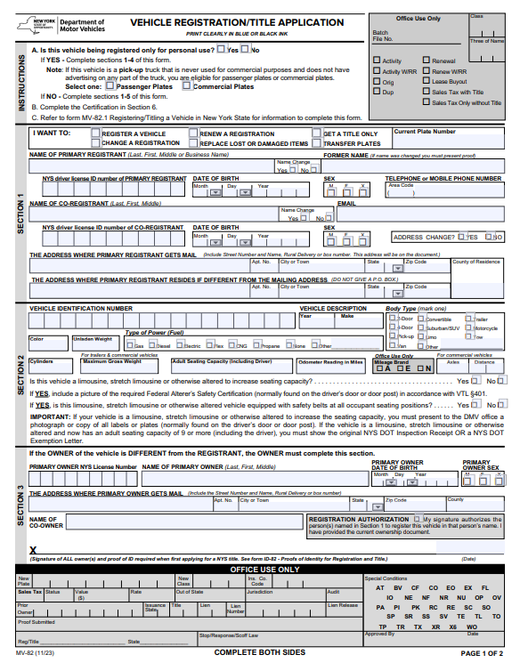 NY vehicle registration form