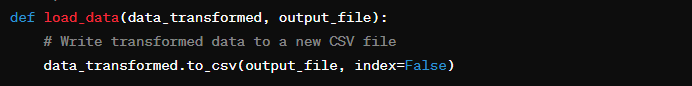 Code for loading data in Python ETL.