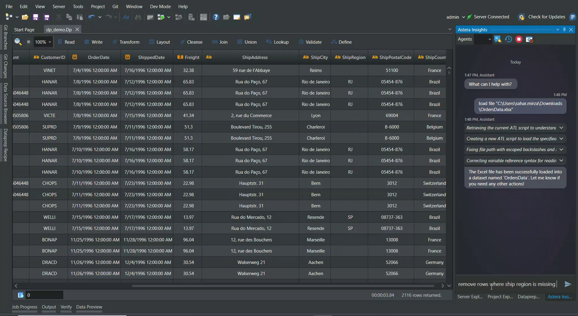 AI data preparation using a chat-based interface in Astera Dataprep
